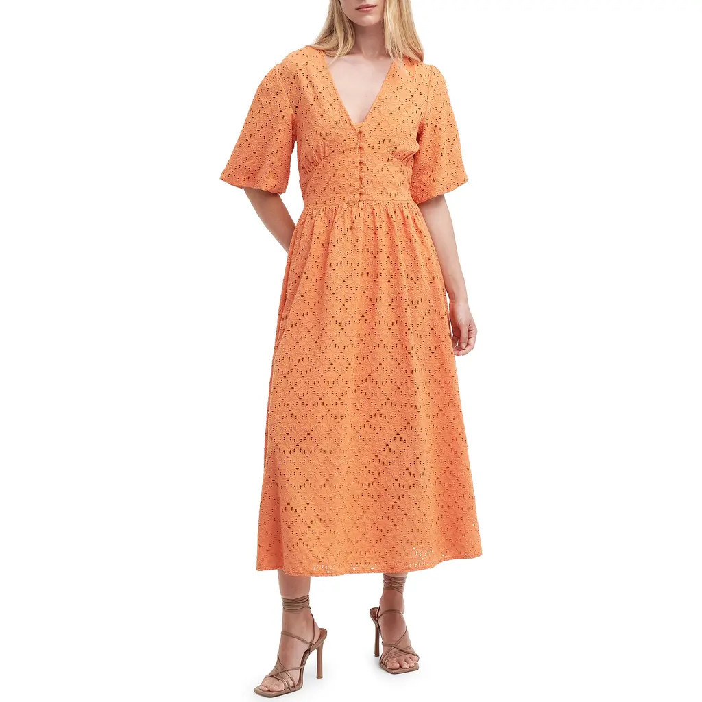 Barbour Kelley Eyelet Cotton Midi Dress in Apricot Crush at Nordstrom Rack, Size 10 Us / 14 Uk | Nordstrom Rack