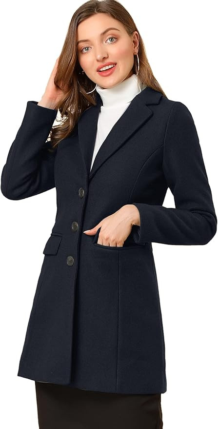 Allegra K Women's Notched Lapel Single Breasted Outwear Winter Coat | Amazon (US)