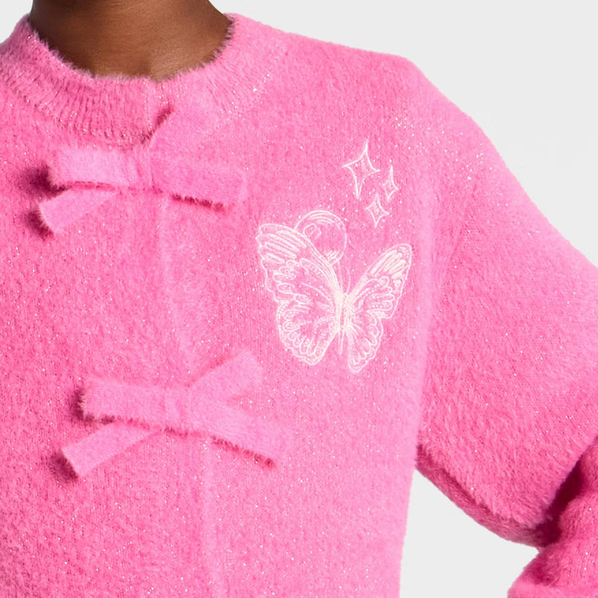 Wicked x Katie Kime Girls' Butterfly Embroidered Cardigan - Dark Pink | Target