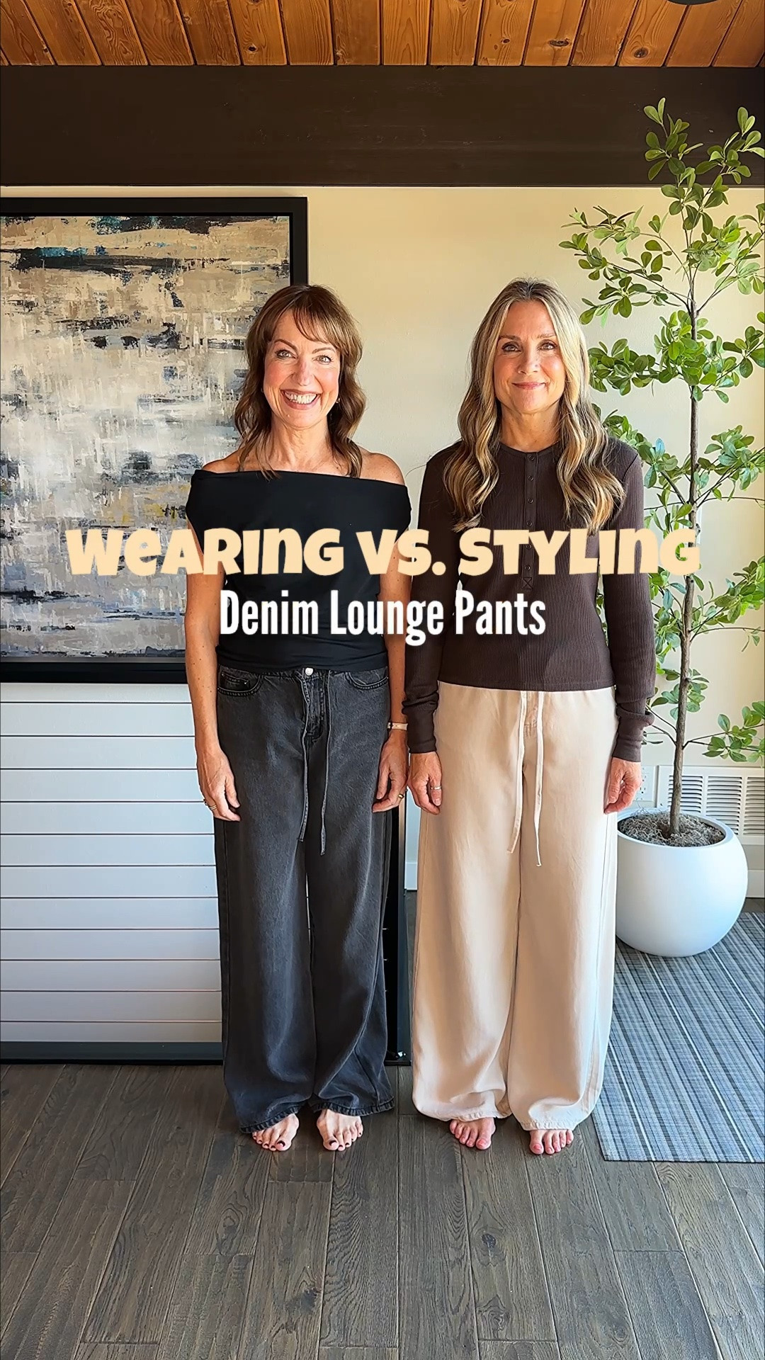 We are huge fans of the @Splendid lounge denim! They’re buttery soft and have the most flattering drape. We both have them in different colors and we have the cropped style, too! They’re the pants you’ll reach for time and time again. I dressed mine up a bit, and Julie styled them more casually. We added fun accessories to fully style our looks! 
Comment SHOP for links sent to your DM’s!🛍️🛍️

Splendid, date night outfit, off the shoulder top, Henley top, wide leg denim, black bag

#LTKootd #LTKOver40 #LTKgrwm