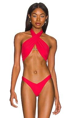 PQ x REVOLVE Chain Wrap Bikini Top in Red Coral from Revolve.com | Revolve Clothing (Global)