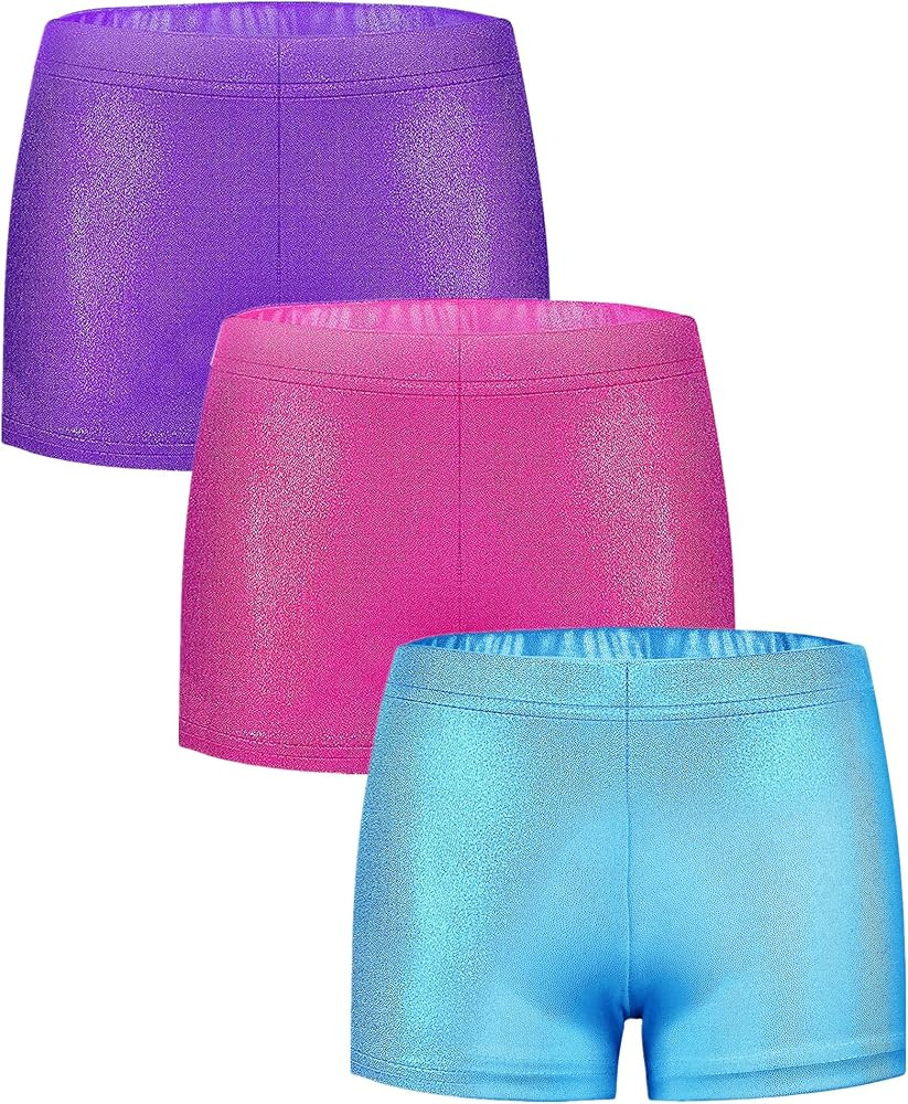 Girls Dance Short Gymnastics Shorts for Girls Metalli Sparkle Glitter Tumbling Bottoms | Amazon (US)