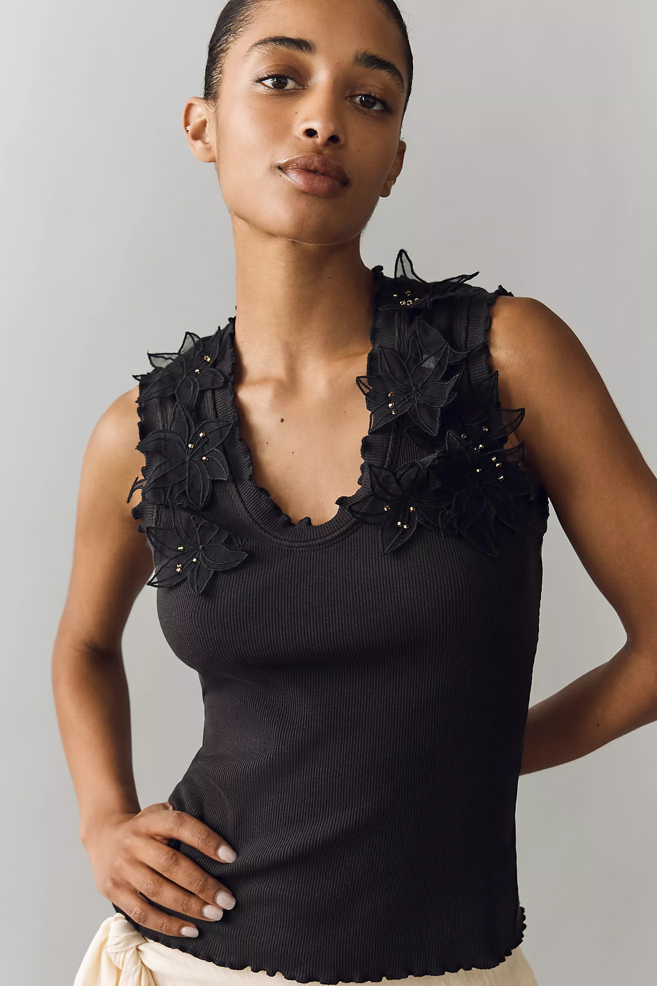 By Anthropologie Applique Floral Tank Top | Anthropologie (US)