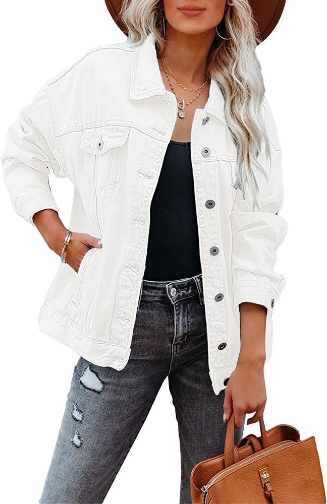 luvamia Womens Jean Jacket Oversized Boyfriend Trucker Denim Jackets for Women Shacket | Amazon (US)