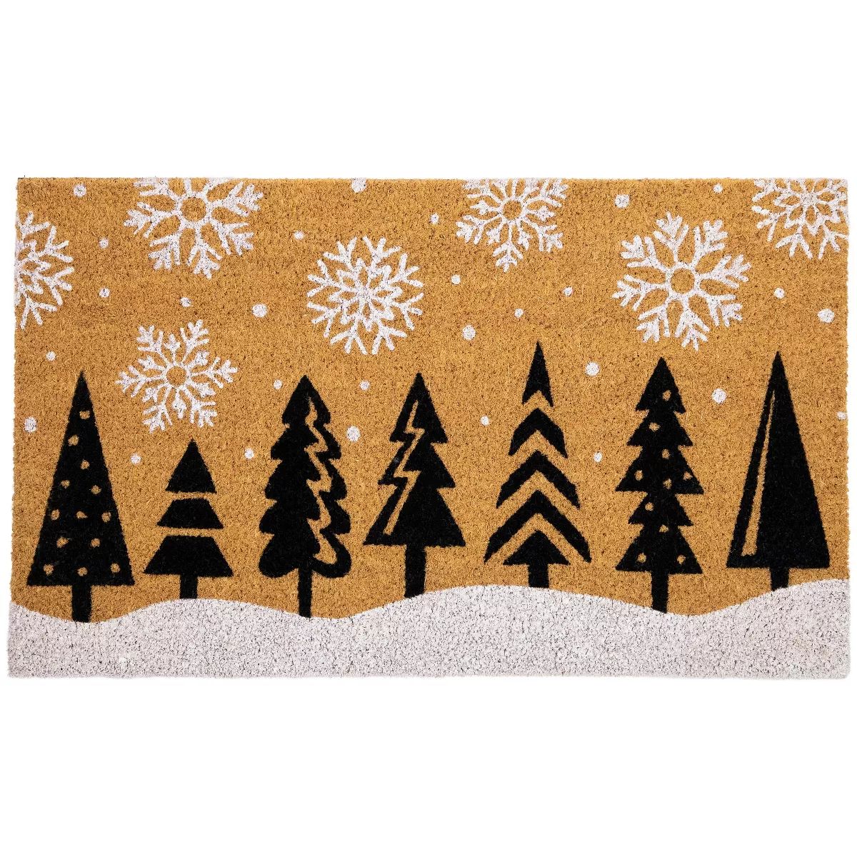 Northlight Trees and Snowflakes Natural Coir Christmas Outdoor Doormat 18" x 30" | Target