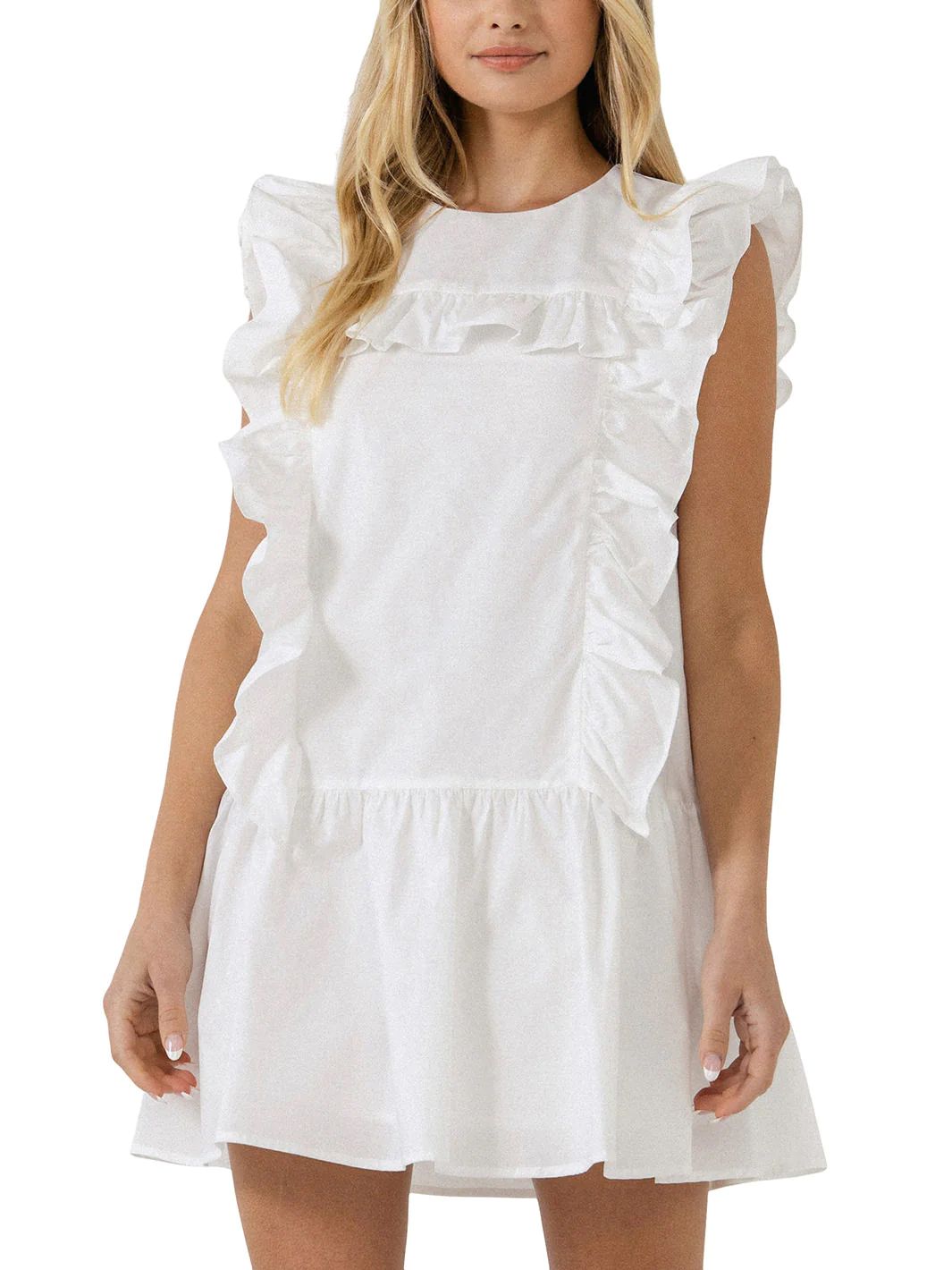 English Factory Women's Ruffled Mini Dress in White Medium Lord & Taylor | Lord & Taylor
