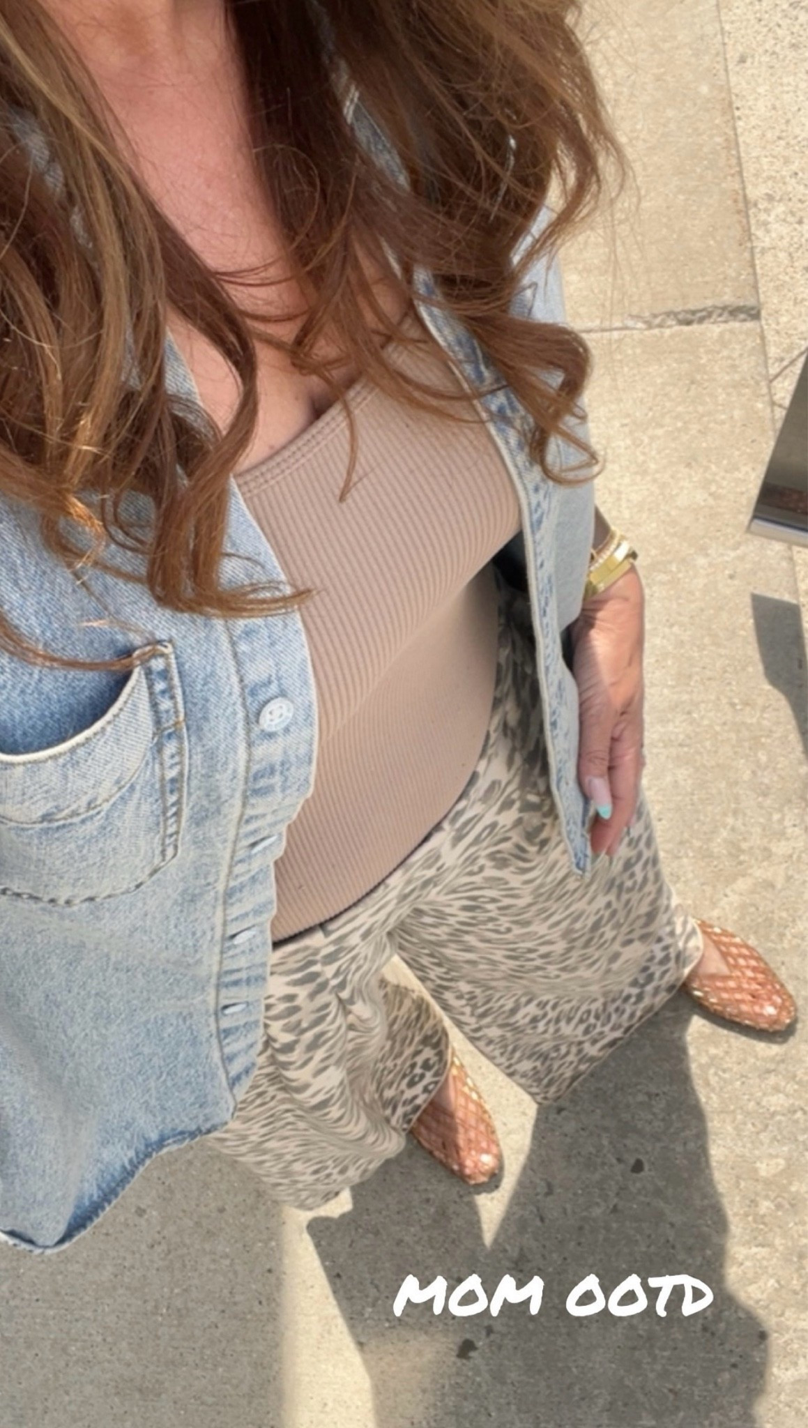 Mom OOTD, If you like the jelly trend, I love these jelly flats! They are cute, so comfy and a great neutral that go with all your outfits! Will be wearing on repeat this Summer! Also linked a less expensive version. I also wear this denim shirt multiple times a week for layering. My leopard pants just restocked!! Summer sandals, shoe crush, jelly sandals @nordstrom  @Target @Aerie LaidbackLuxeLife

Shirt: Medium
Bodysuit: Small Abercrombie (it’s old, sold out)
Pants: Small Long Aerie in ‘Cake Batter’ (just restocked!!)
Shoes: Run TTS (color: ‘Mocha’)

Hey Beautiful! Feel free to comment on this post if you have any questions! 🫶🏽

Follow me for more fashion finds, beauty faves, lifestyle, home decor, sales and more! So glad you’re here!! XO, Karma

#LTKootd #LTKdayinmylife #LTKmomlife