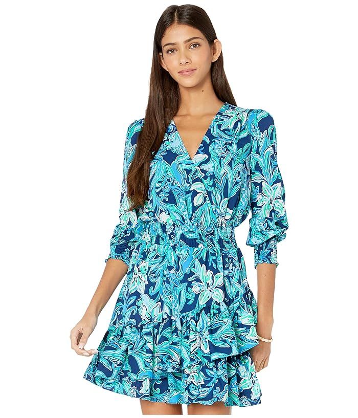 Lilly Pulitzer Cristiana Stretch Dress (High Tide Navy Take It Or Leaf It) Women's Dress | Zappos
