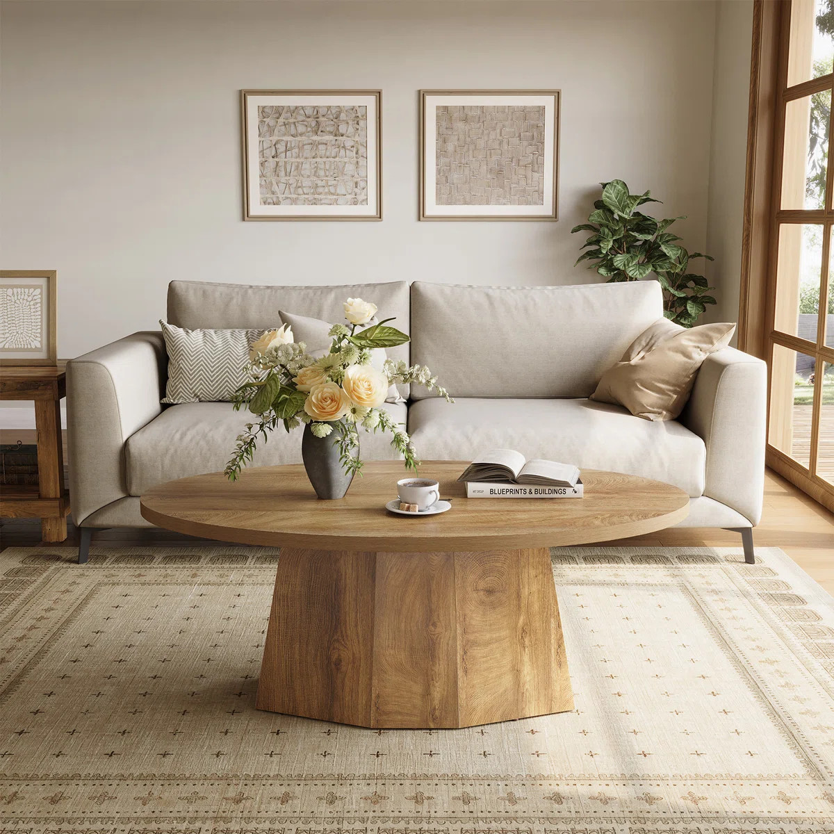 47" Oval Coffee Table, Farmhouse Center Accent Table for Living Room | Wayfair North America