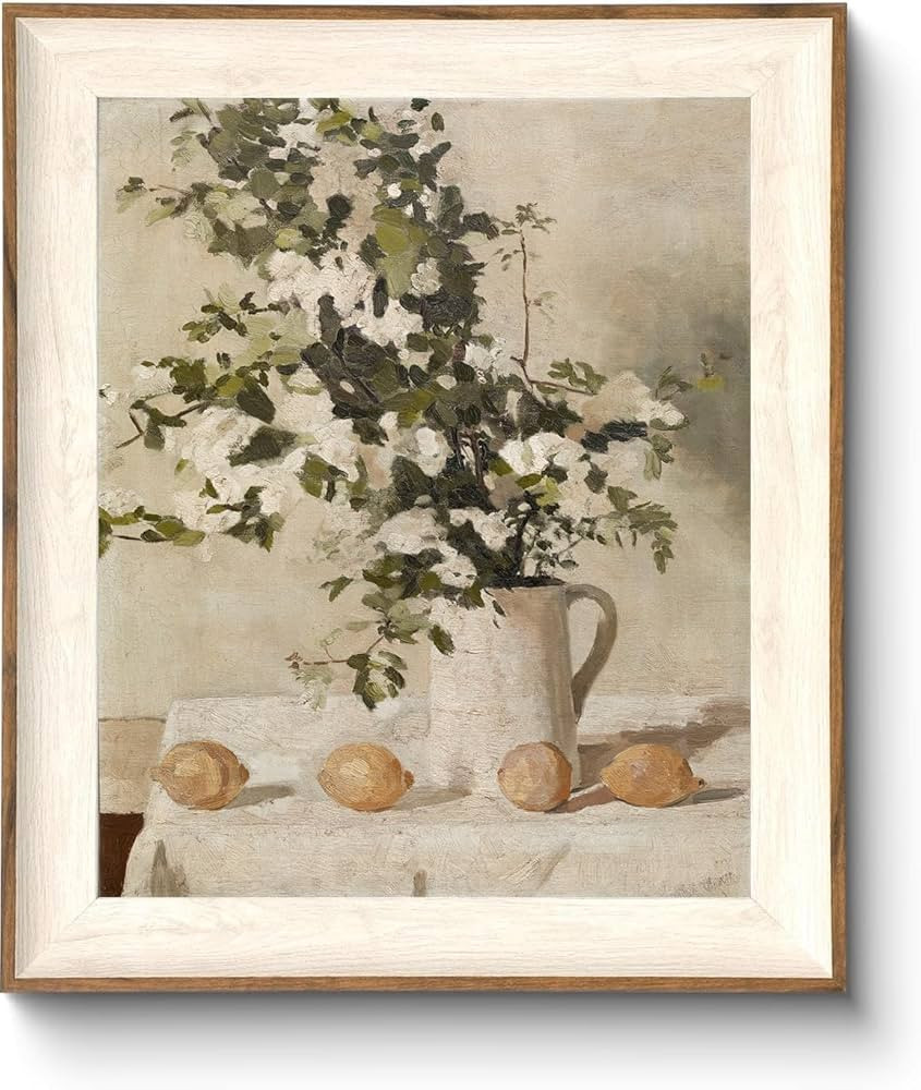 ASTRDECOR Framed Vintage Wall Art, Farmhouse Wall Decor White Flowers Canvas Oil Painting, Vintag... | Amazon (US)