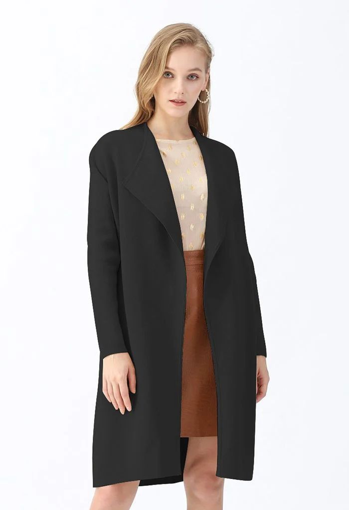 Classy Open Front Knit Coat in Black | Chicwish