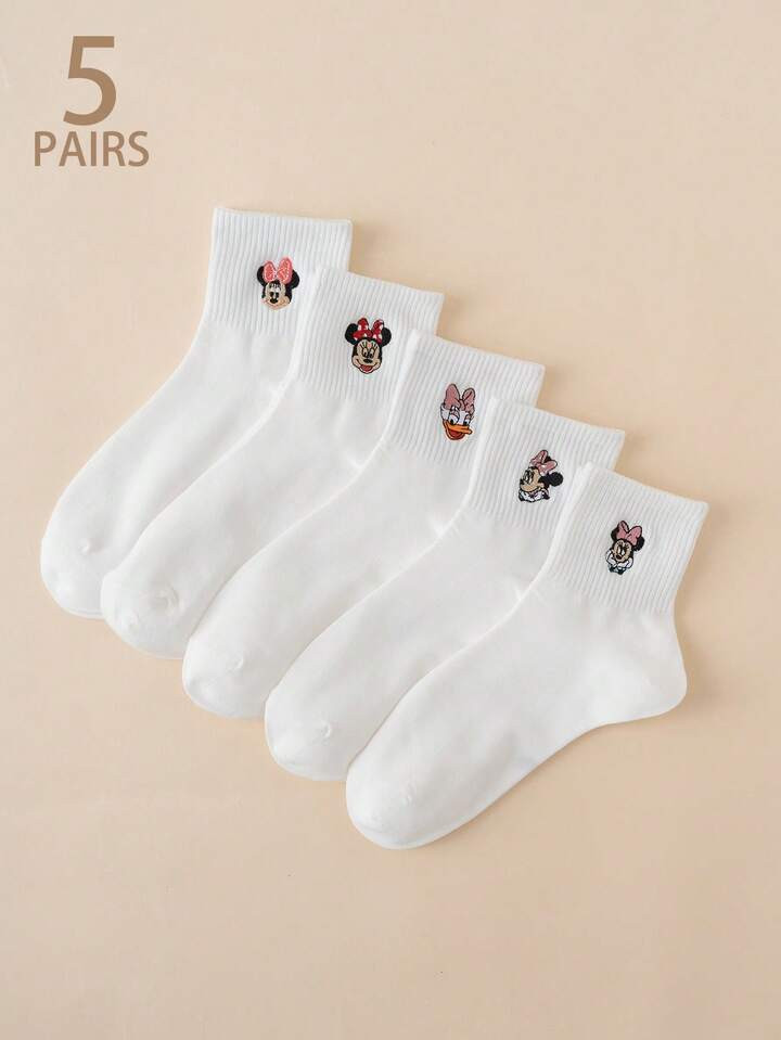 5pairs Cute Multicolor Embroidered Disney Mickey Mouse Cartoon Pattern Women Socks, Sports Socks,... | SHEIN