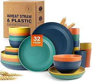 Teivio 32-Piece Kitchen Plastic Wheat Straw Dinnerware Set, Service for 8, Dinner Plates, Dessert... | Amazon (US)