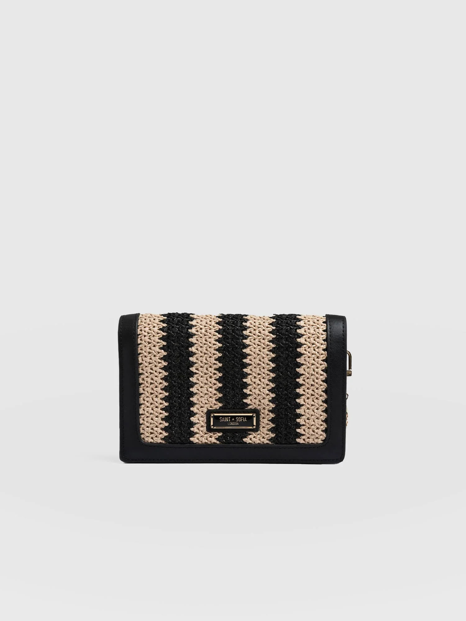 Primrose Wallet on Chain - Beige/Black Raffia | Saint + Sofia UK