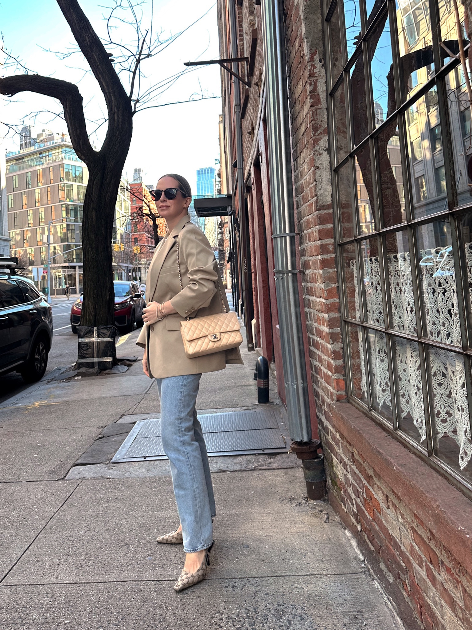 The blazer I am wearing is Lisa D (in a XS/S) and I wasnt able to tag here, but find it here: https://www.lisadicicco.com/products/oversized-blazer-1?utm_campaign=helena&utm_source=Instagram

It comes in 2 colors. I own both.

Denim runs TTS. One of my fav pairs! And gucci shoes run small. I wear an 8.5 in US and typically a 39 in European sizing but I got a 39.5 in these. Same size as Id take in their loafers.

#LTKstyletip #LTKshoecrush