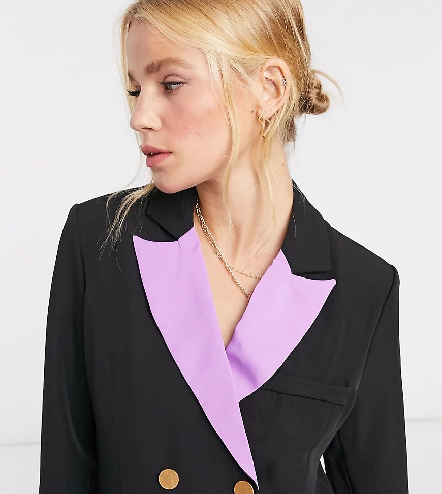 Annorlunda oversized double breasted blazer with purple lapels-Black | ASOS (Global)