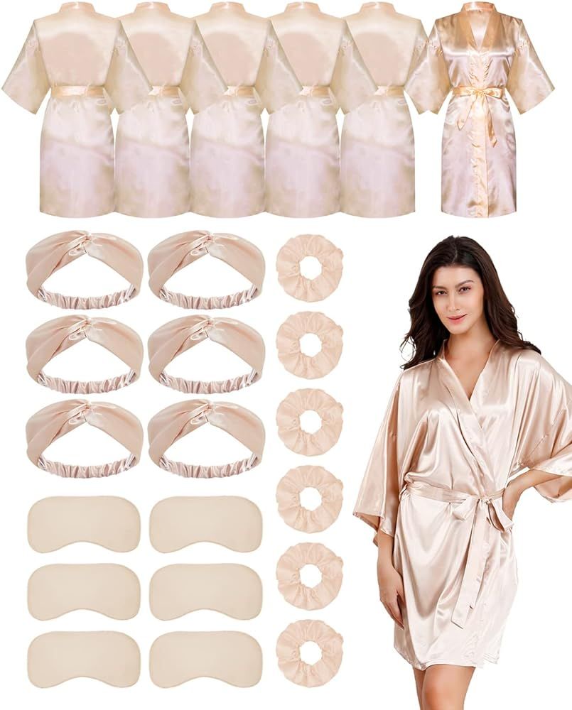 6 Pack Bride Squad Robes Spa Party Robes with Eye Masks Headband Hair Ties for Bridal Wedding Get... | Amazon (US)