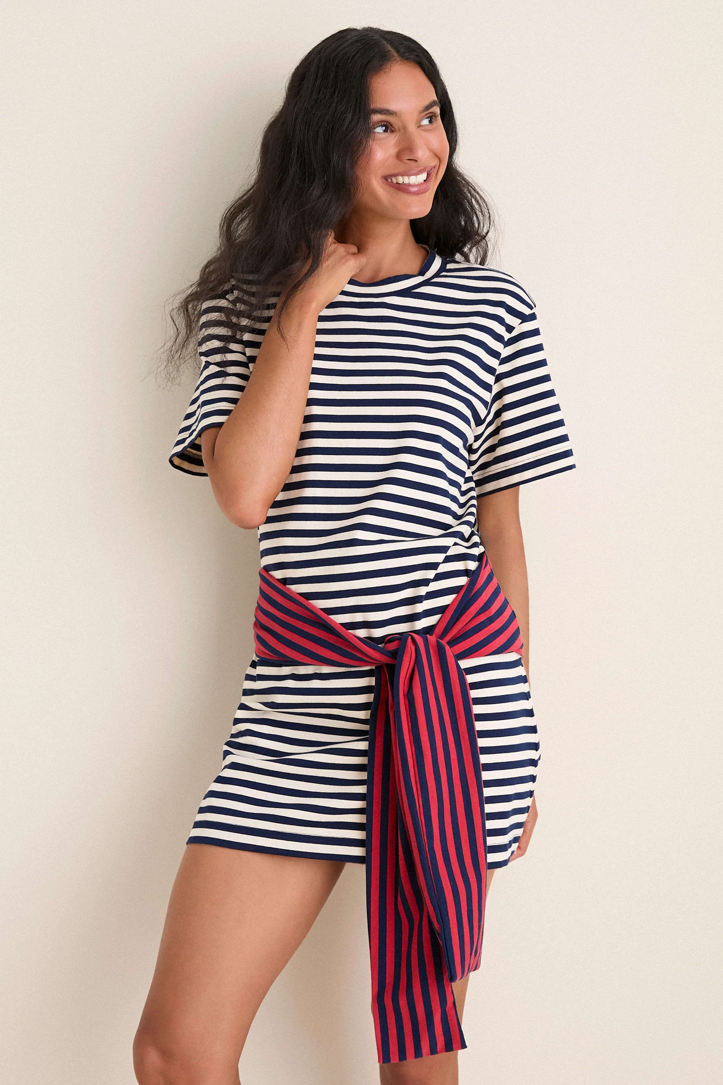 Navy Stripe Combo Lottie T-Shirt Mini Dress | Tuckernuck (US)