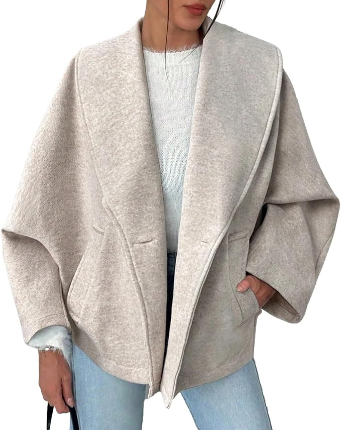 Women Cropped Pea Coats Oversized Long Sleeve Lapel Double Breasted Short Jacket Trendy Fall Wint... | Amazon (US)