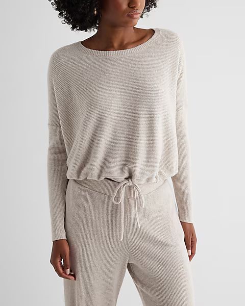 Ribbed Cozy Knit Crew Neck Cinched Hem Top | Express