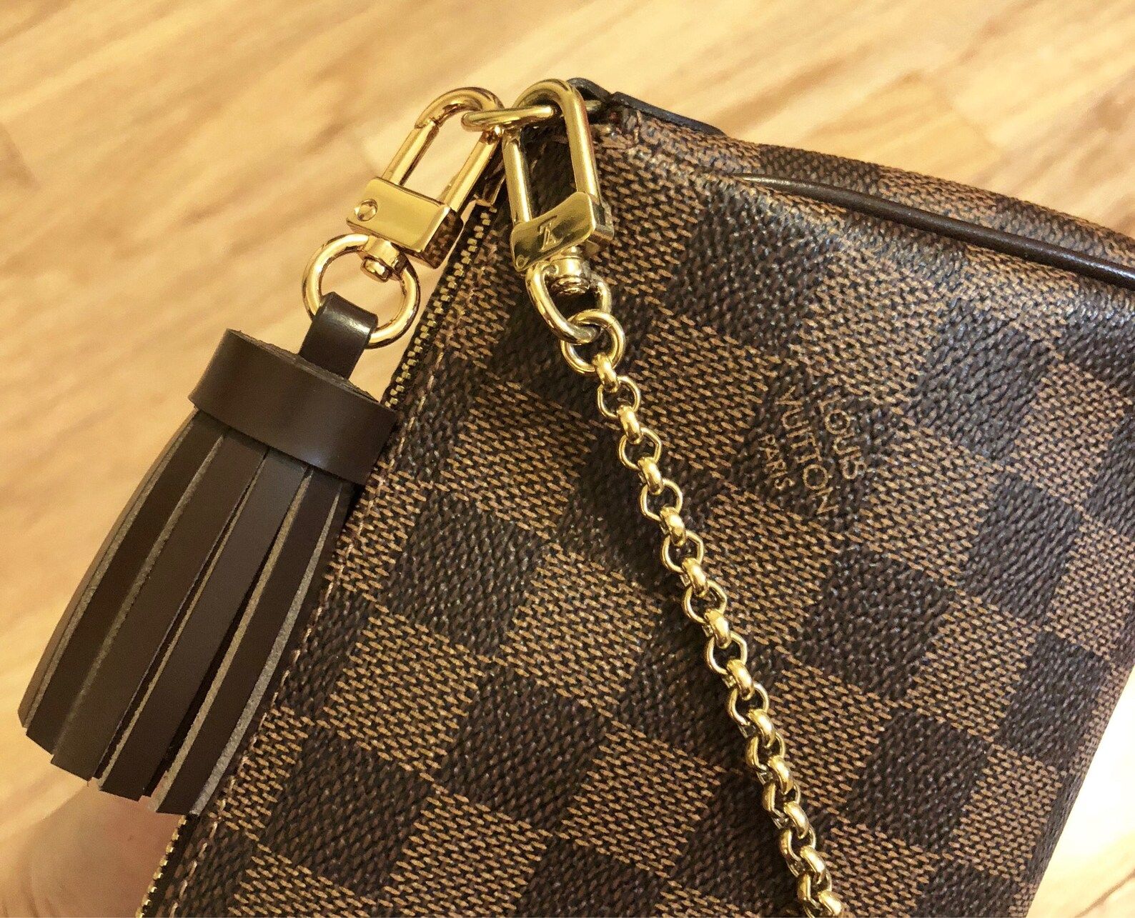 Mcraft handmade brown leather mini tassel to dress up Louis Vuitton Pochette Eva Clutchs Wallet e... | Etsy (US)