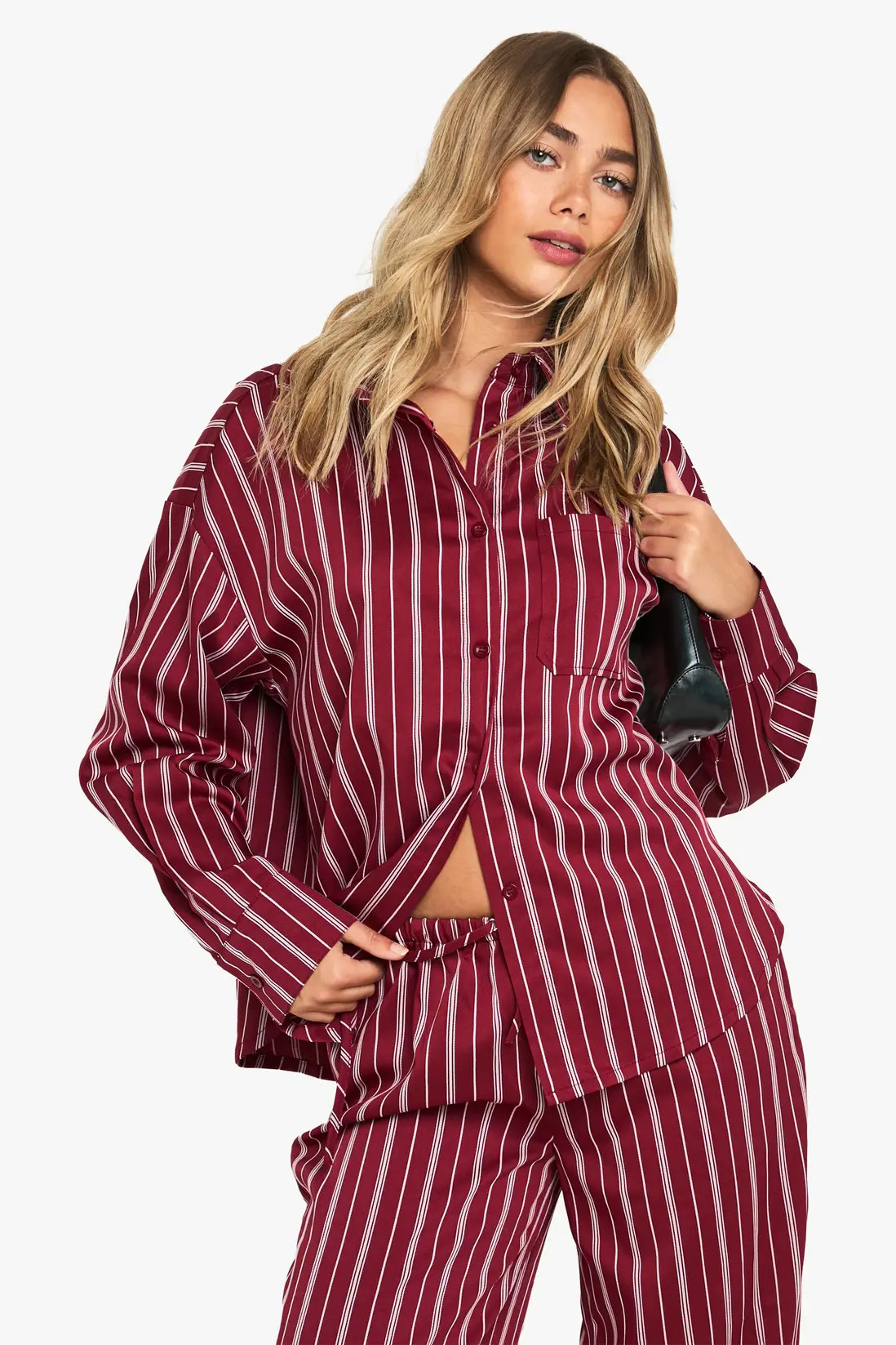 Red Pinstripe Oversized Shirt | Boohoo USA | boohoo (US & Canada)