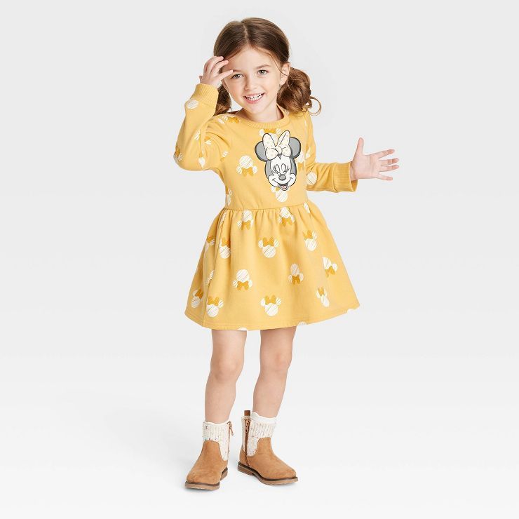 Toddler Girls' Disney Minnie Mouse Solid Sweatshirt Dress - Yellow | Target