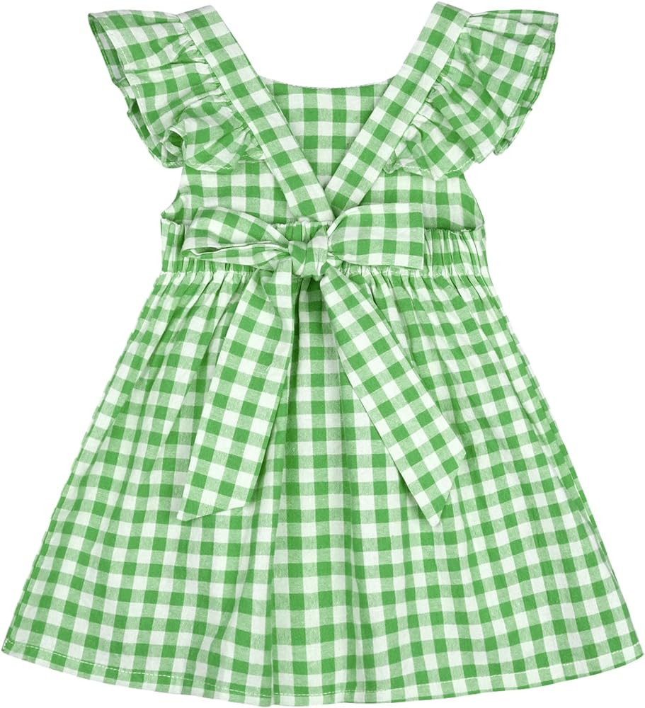 AGQT Baby Girls Plaid Dress Flutter Sleeve Gingham Spring Summer Dresses Size 6M-8T | Amazon (US)