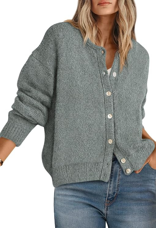PRETTYGARDEN Long Sleeve Crewneck Button Down Womens Sweaters Spring Open Front Chunky Cardigan S... | Amazon (US)