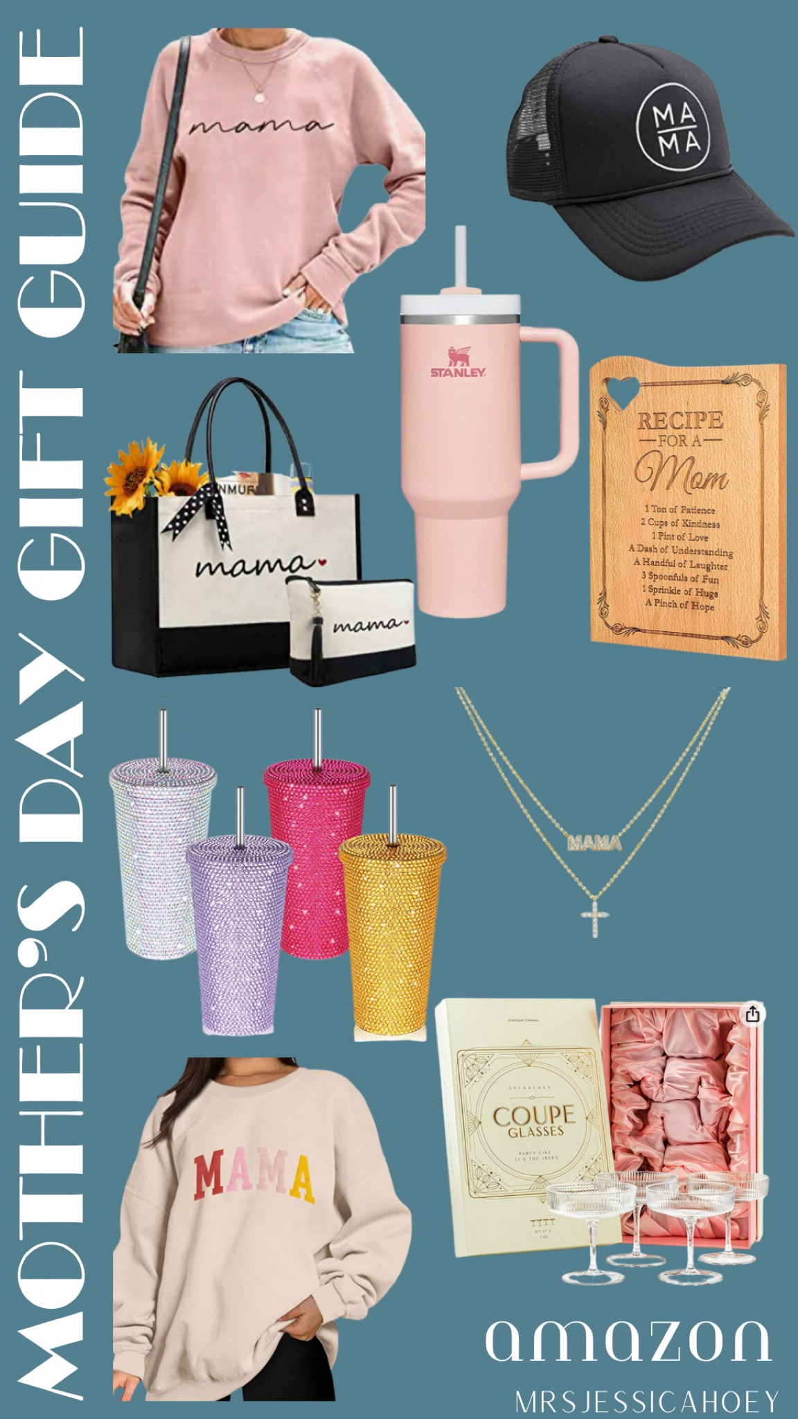 Mama sweatshirt. Mama necklace. Mama tote travel beach bag. Mom baseball hat. Mom cutting board. Rhinestone tumbler Stanley tumbler.  Champagne coup glasses. Mother’s Day gift guide. 🩶

#LTKunder50 #LTKFind #LTKGiftGuide