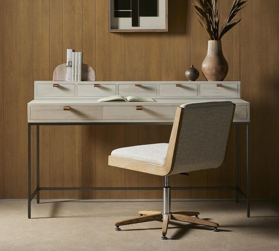 Atwood Upholstered Swivel Desk Chair | Pottery Barn (US)