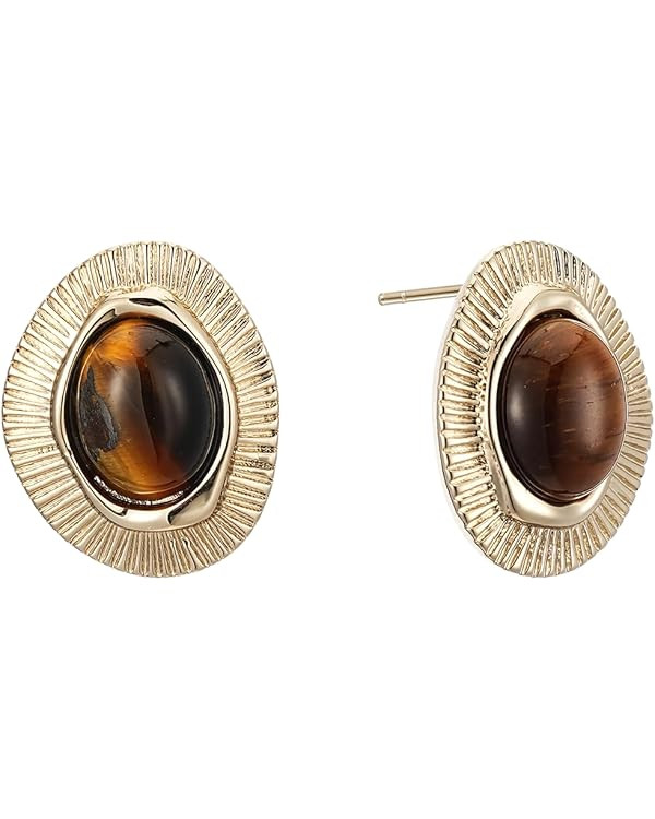Sylph Tiger Eye Stud Earrings for Women Gold Post Earring Round Gemstone Earrings Vintage Elegant... | Amazon (US)