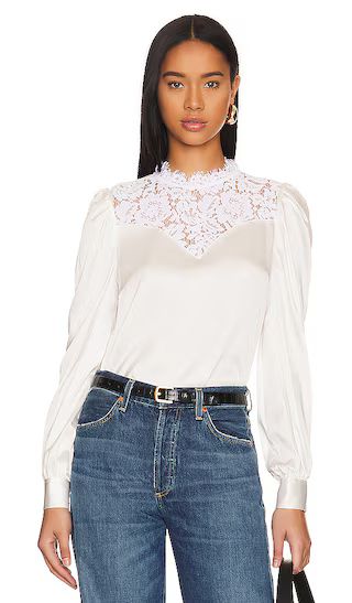 Libby Lace Combo Blouse in White | Revolve Clothing (Global)