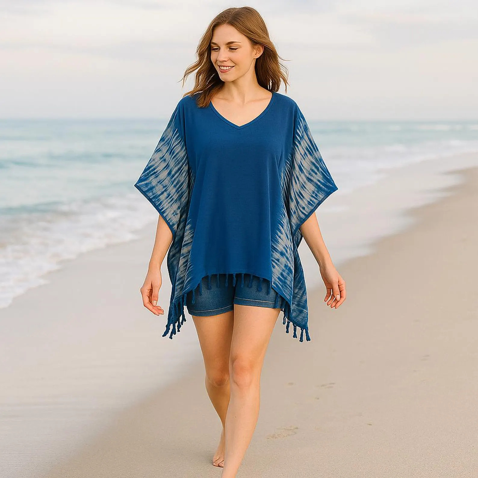 Tie-Dye Rayon Poncho Top: Boho Fringe Kimono - Plus Size | Etsy (Global)