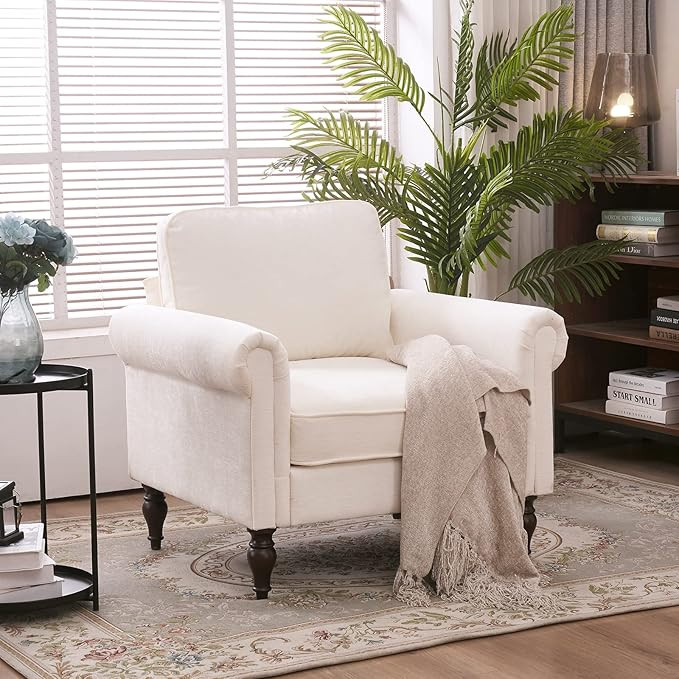 Karl home Accent Chair Mid-Century Club Chair Chenille Fabric Modern Armchair Single Sofa with Cu... | Amazon (US)