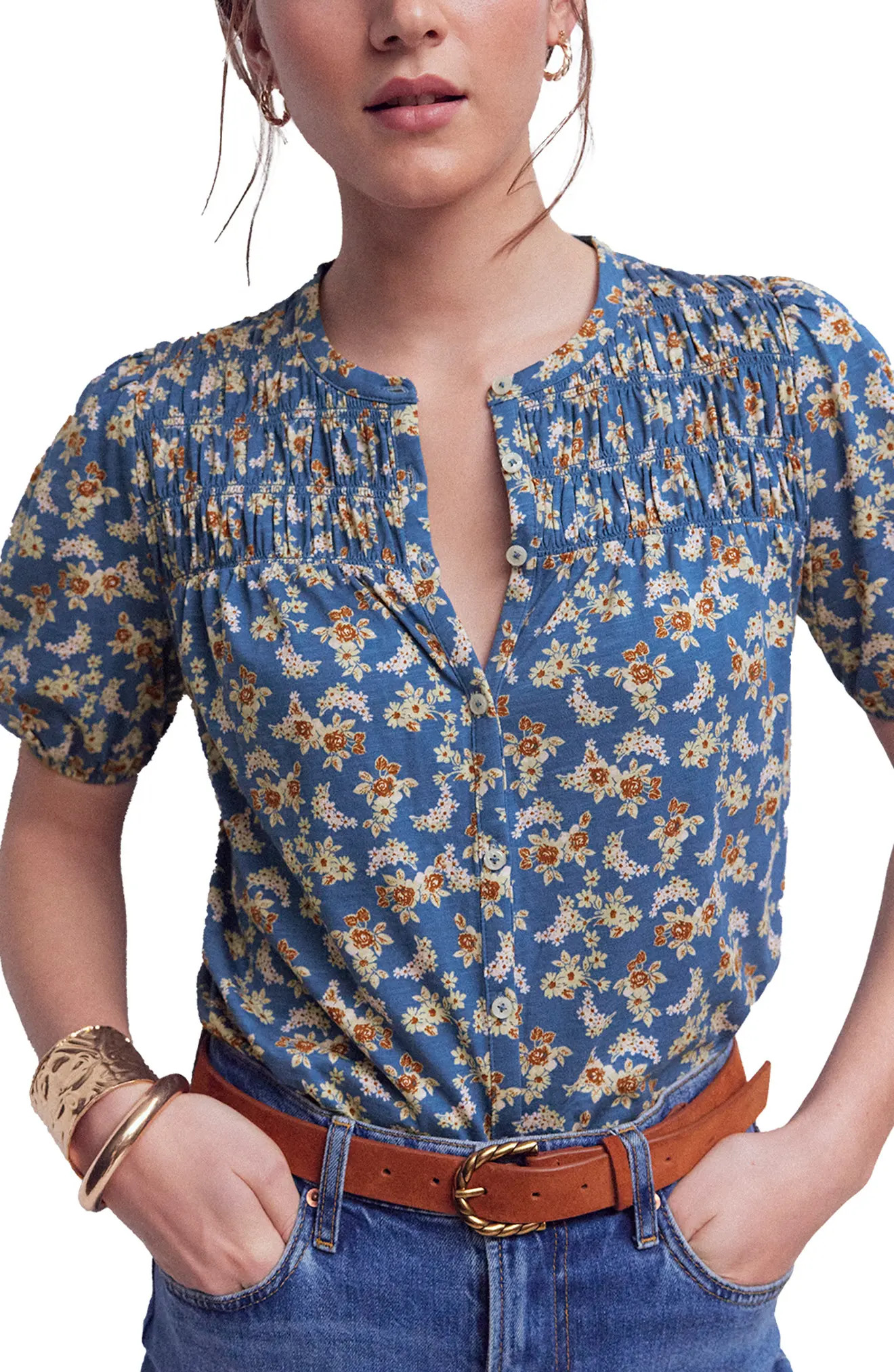 Boden Mya Floral Smock Button-Up Shirt (Women) | Nordstrom | Nordstrom