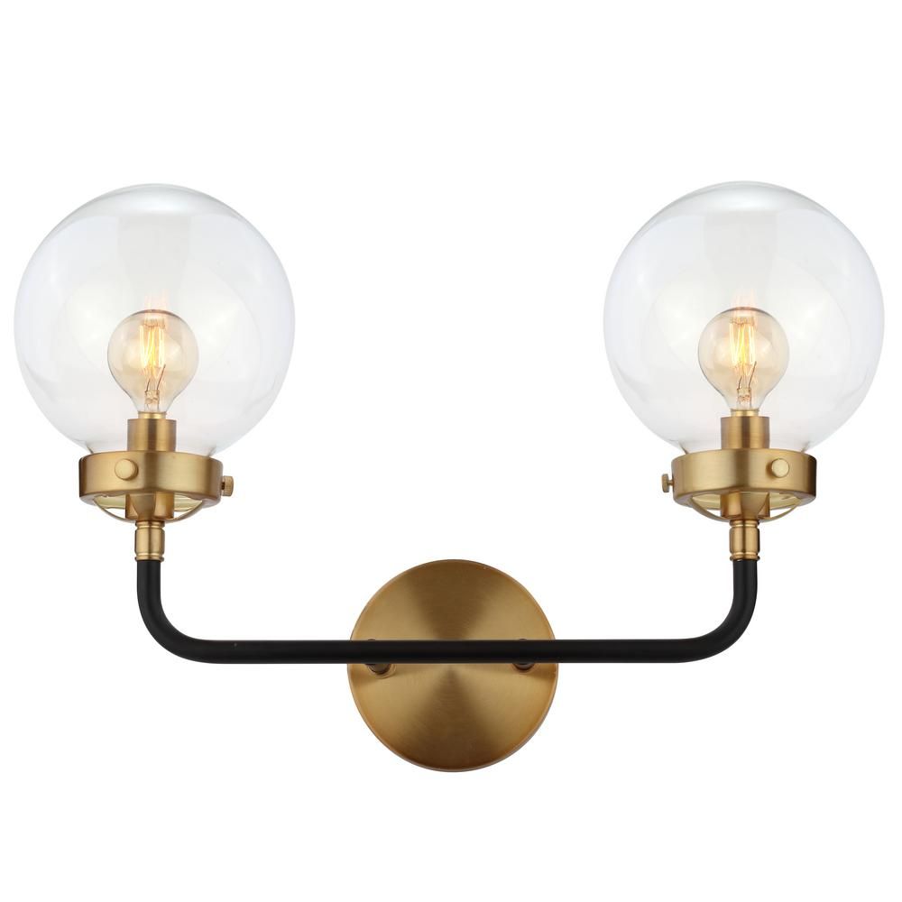 JONATHAN Y Caleb 18 in. 2-Light Black/Brass Wall Sconce-JYL9010A - The Home Depot | The Home Depot