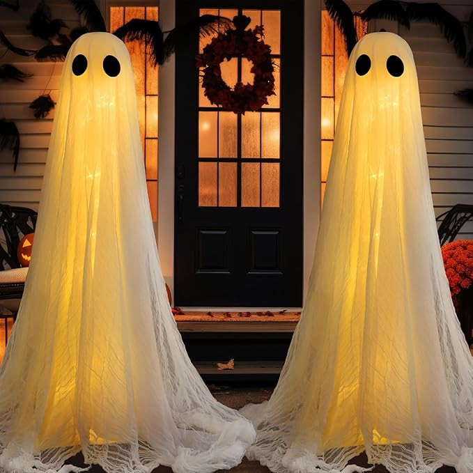 Weysat Halloween Decorations Outdoor DIY 2 Pack Large Light-Up Spooky Standing Ghost Decor White ... | Amazon (US)