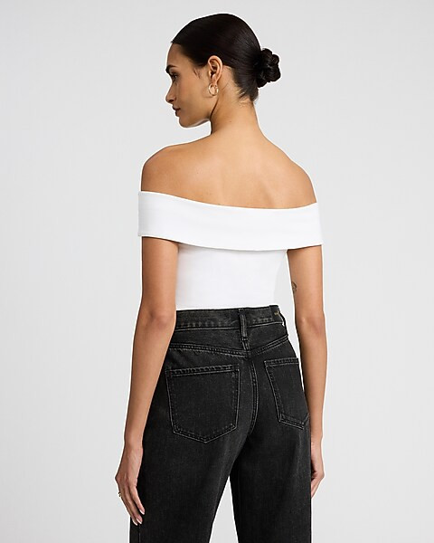 Body Contour Stretch Cotton Off The Shoulder Bodysuit | Express