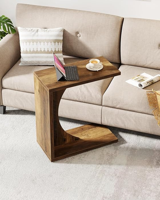 Tribesigns C-Shaped End Table for Couch, Sofa Side Table, C Table for Small Space, Living Room, Bedroom (1, Brown) | Amazon (US)