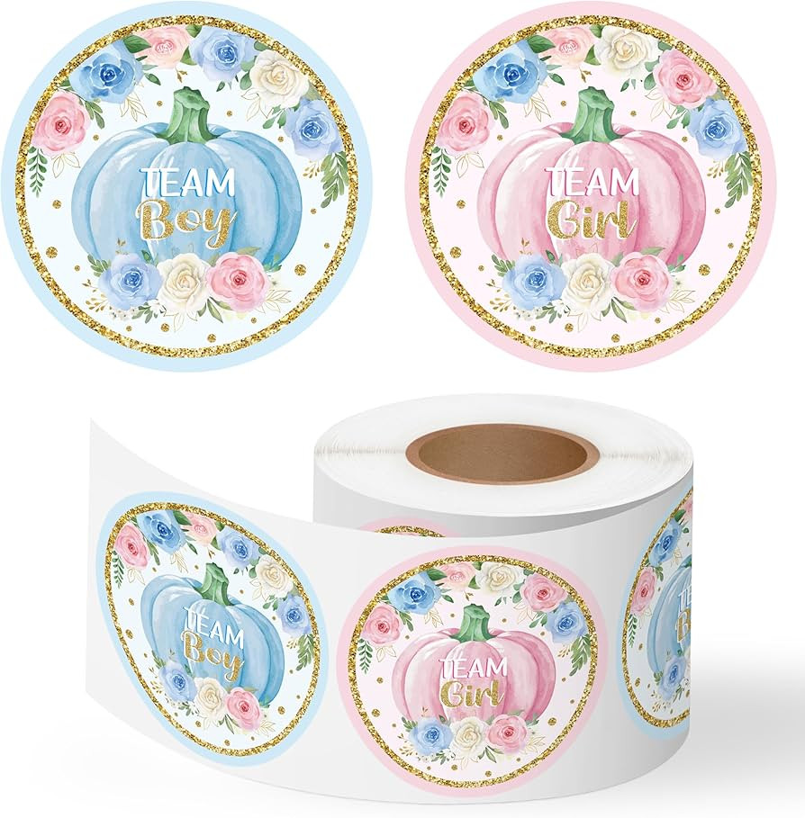 Halloween Pumpkin Sticker Roll - 500Pcs Pink and Blue Gender Reveal Voting Game Stickers, Team Bo... | Amazon (US)