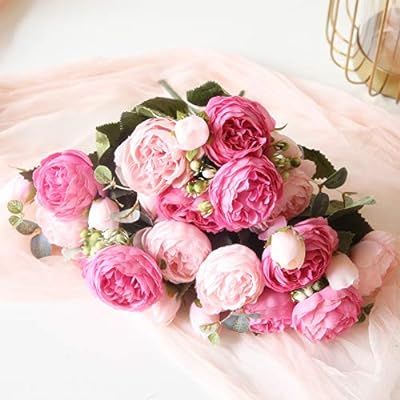 No Brands Artificial Flowers Silk Peony Rose Real Touch Fake Flowers 3pcs Single Stem with 5 Head... | Amazon (US)