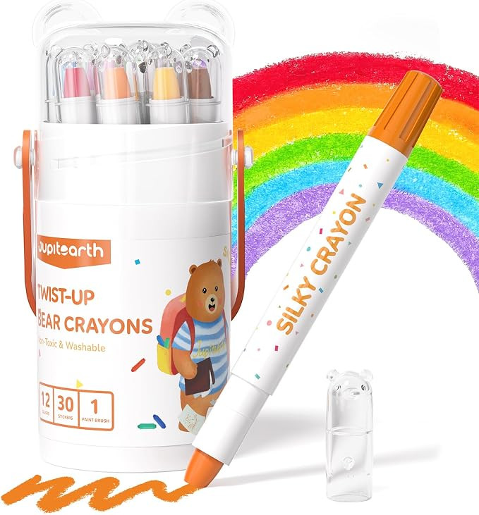 JUPITEARTH 12 Color Twist Crayons for Toddlers 1-3 and Kids 4-8, Non-Toxic Washable Crayons 2-4, ... | Amazon (US)