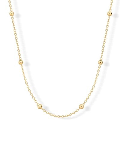 PAVOI 14K Yellow Gold Plated Small Bead Ball Chain Necklace for Women - Adjustable Dainty Gold Beaded Necklace - Trendy Choker Chain Layering Jewelry - Ball Station | Amazon (US)
