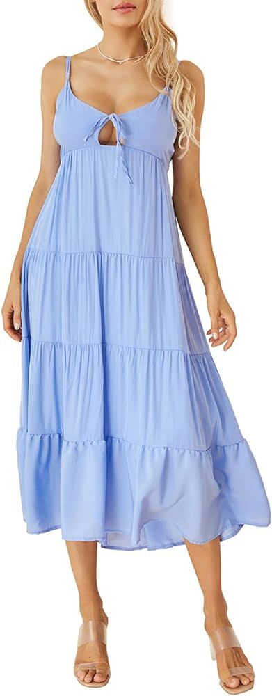 Women Y2k Bodycon Long Dress Spaghetti Strap Low Cut Dress Casual Backless Flowy Maxi Dress Sexy ... | Amazon (US)