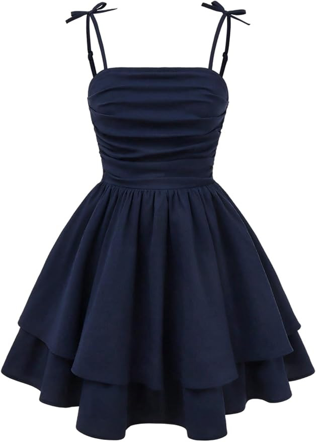 SHENHE Girl's Smocked Ruched A Line Swing Dress Layered Tie Shoulder Flowy Cami Short Dress | Amazon (US)