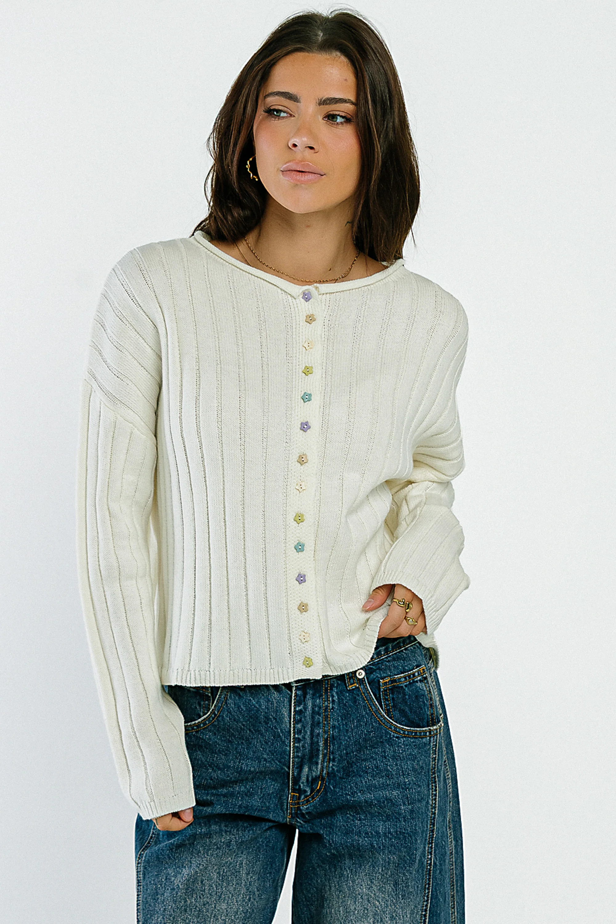 Kora Star Button Up Sweater - XS / Ivory | Böhme US