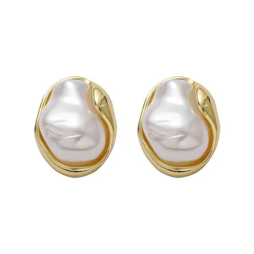 Baroque Pearl Stud Earrings for Women - 14k Gold Plated Irregular Chunky Statement Jewelry - Vintage Big Pearl Earrings Gift (C) | Amazon (US)