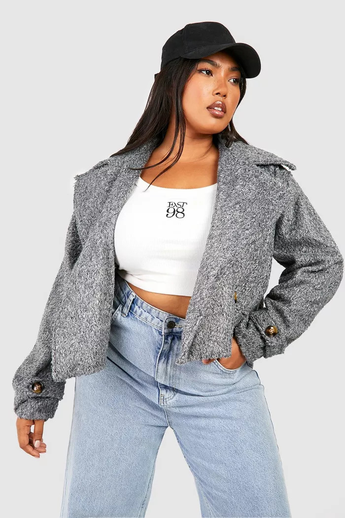 Plus Textured Crop Trench Coat | boohoo (US & Canada)