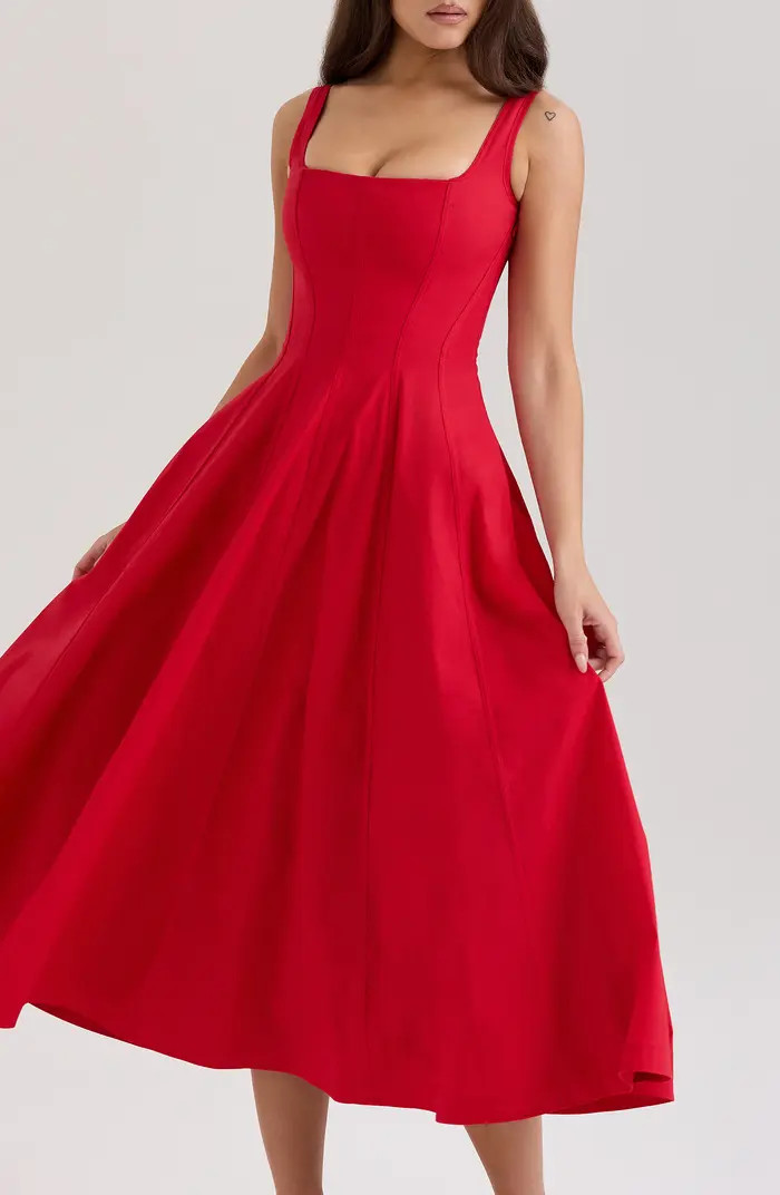 Mariabella Lace-Up Stretch Cotton Midi Dress | Nordstrom